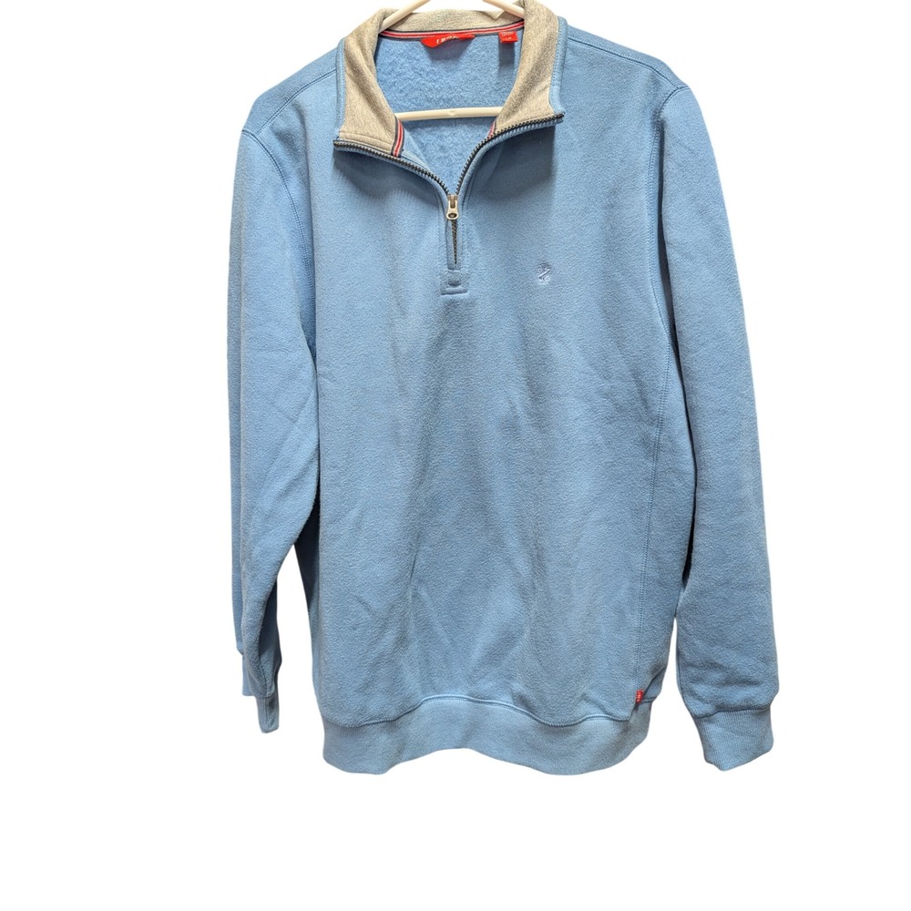 IZOD Quarter Zip Pullover Mens Large Blue Excellent Fleece Mock Neck Sweater